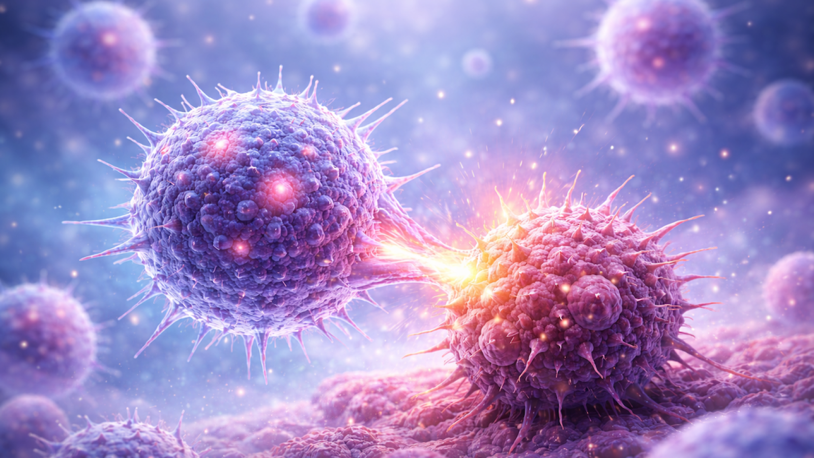 NK cells attacking cancer cells